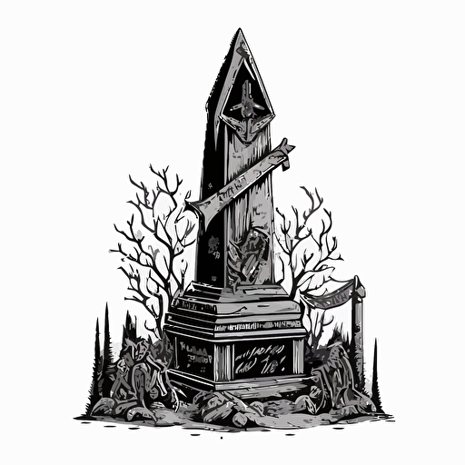 altar obelisk dark fantasy cartoon style line work vector
