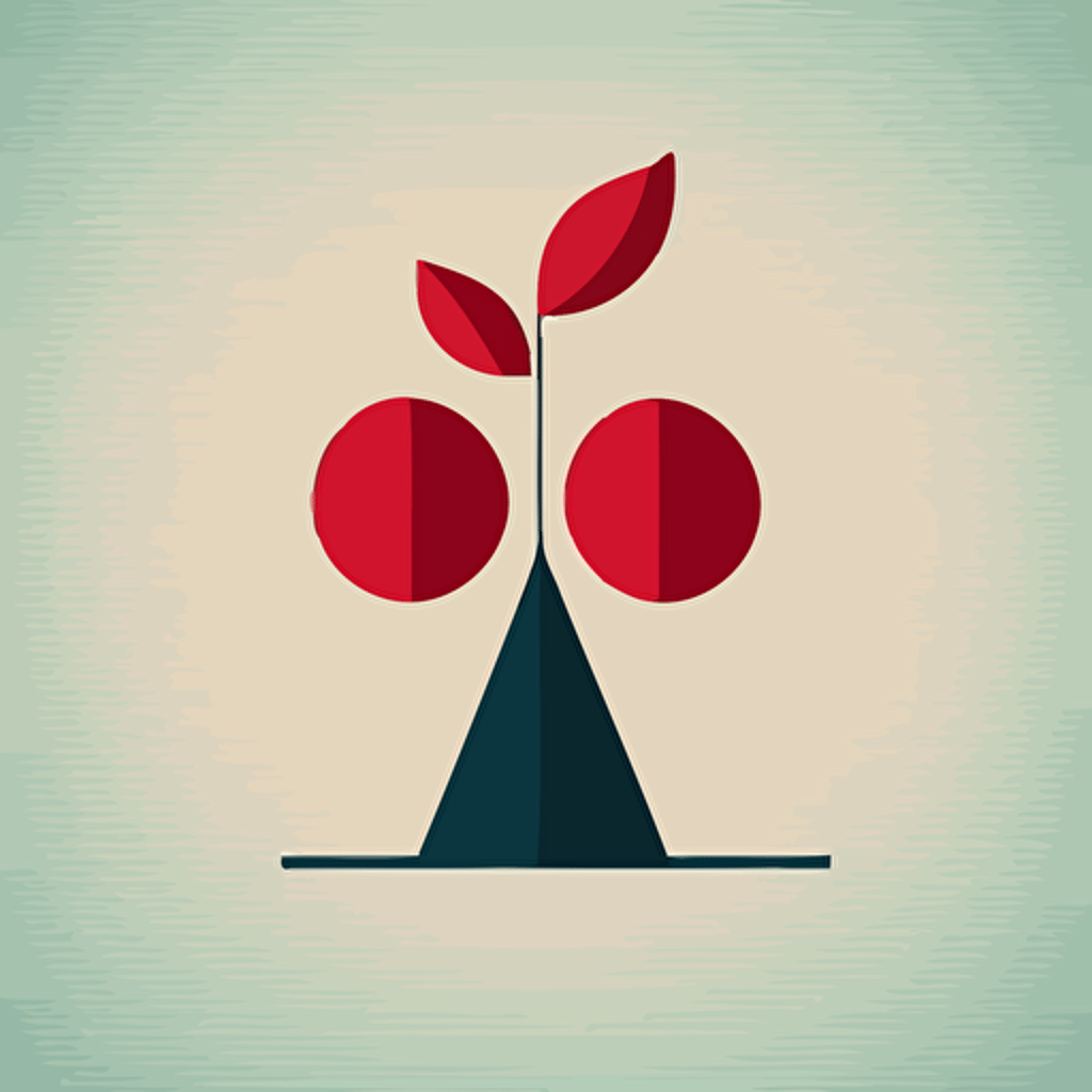 Craft a Paul Rand-inspired minimalistic vector logo for Cherry on Top Creative with a highly simplified geometric cherry icon, adhering to the principles of extreme simplicity found in "Basics Logos" by Index Books.