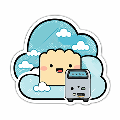 a cute vector art sticker of a printer with a cloud
