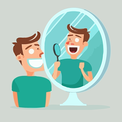 1 cute man ,morning ,bathroom,in front of mirror,brush teeth,,white background,Flat Illustration Style,cartoon,Vector
