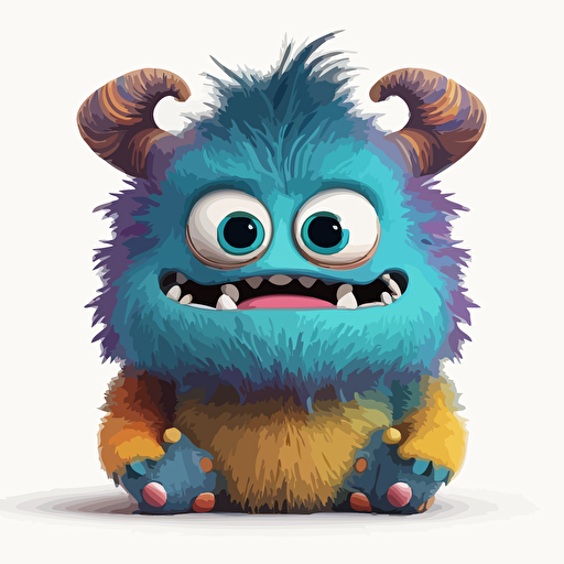 A gorgeus baby fur monster, capricious, ukranian colors, white background, vector art , pixar style