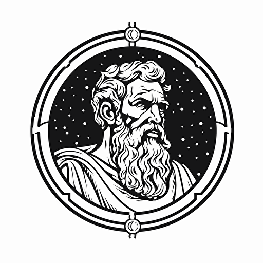 Panaetius of Rhodes illustration, minimal, outline strokes only, black and white, logo, vector, minimallistic, white background