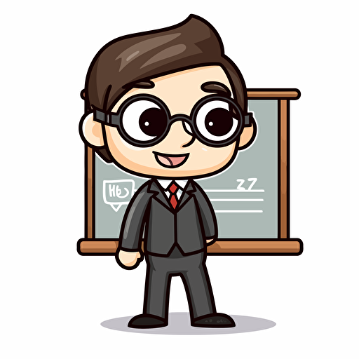 a cartoon vector chibi style of a teacher and blackboard