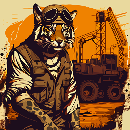 A bengal tiger with a mean look and man body working his job in the oilfield. Vector art