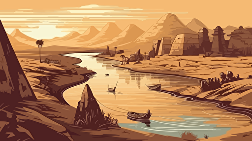 vector ilustration of the nilo river in egypt with civilizations around it,