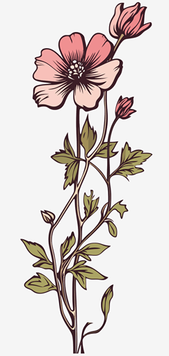 2d colorful single wildflower black outline transparent background vector