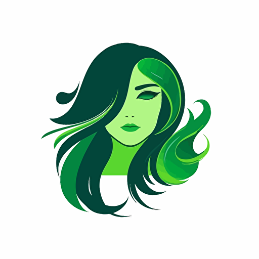 illustration vector logo represent long hair combined with hairdresser, happy, color pallete green