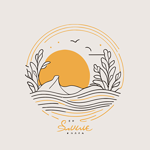 logo for beach sunset, decorative product logo, simply logo, 1mm thick line drawing logo, minimalist line logo, 2d logo, flat logo, vector logo, modern logo, white