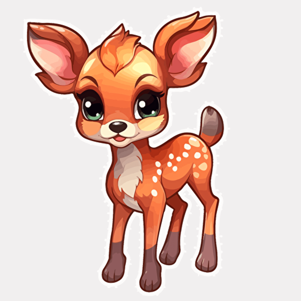 Vector sticker design, transparent background, cute cartoon whitetail deer