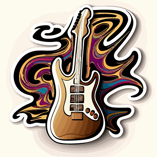 guitar electric, sticker, vector, white background, contour, cartoon style