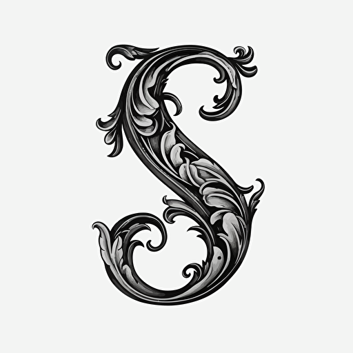letter S, 2d, black color, simple. vector, no shading detail, plain