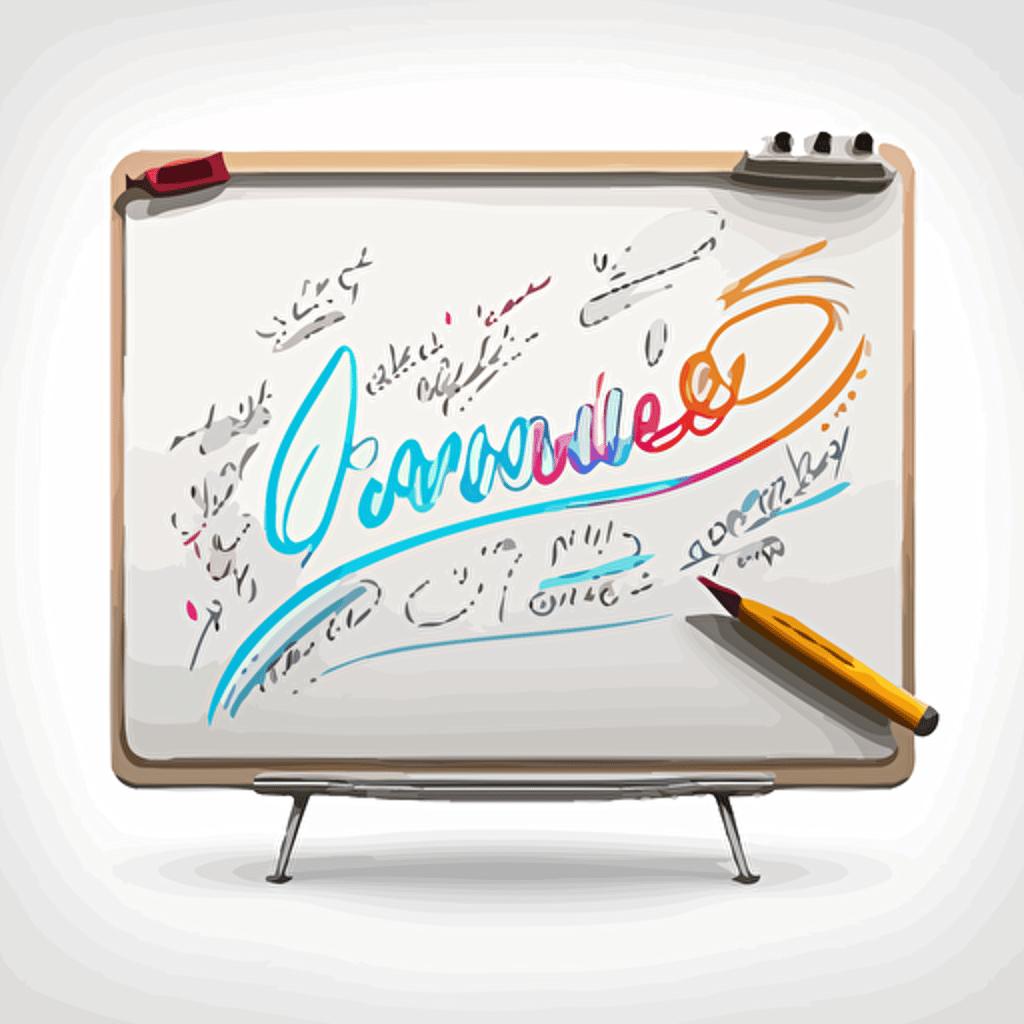 A whiteboard marker writing English cursive on a whiteboard, vector image, transparent background