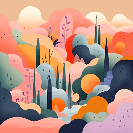 A modern piece of wall art in an illustrative vector style with bright vibrant colors of pastel, vector illustration