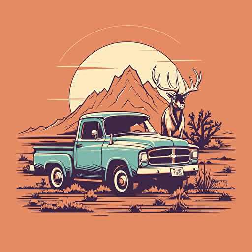 elk sitting on the tailgate of a pickup truck singing, black and white Illustration, simple vector ::vector style