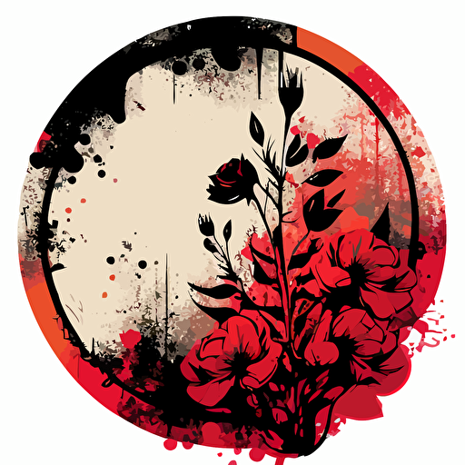 red and black grunge flowers vector 2d circle