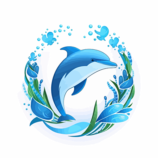 vector logo white background , dolphin surrounded by sea life