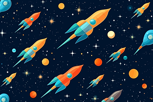 starry space sky, background design, miniature vector rockets flying through the sky diagonally, HD