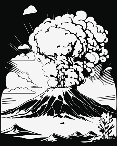 volcan erupcionando , low details, vector for color, black and white for coloring page, full hd,