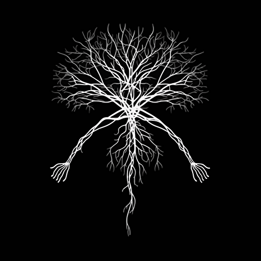 symbolic iconic logo of a healthy body, healthy mind, white vector, on black backgroung