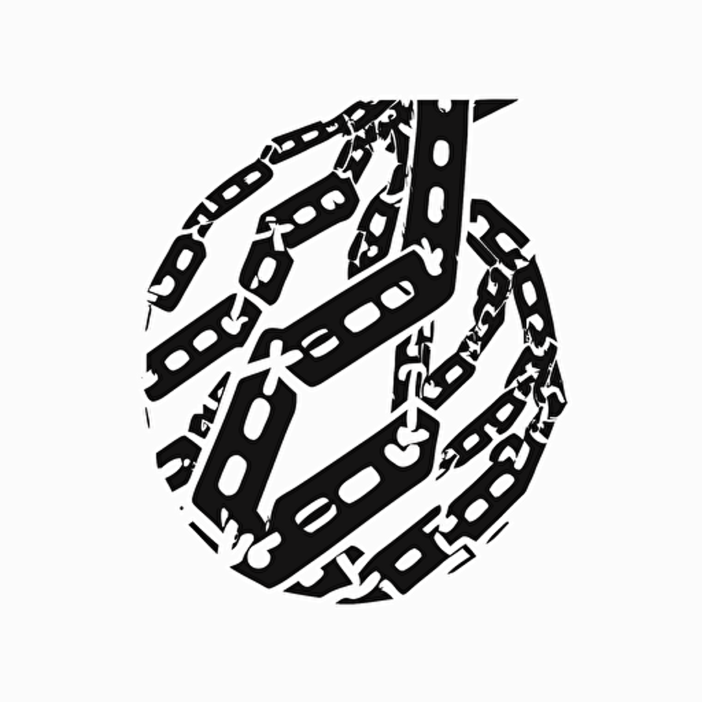 broken chain vector logo, 2d, flat design, minimal design, black and white