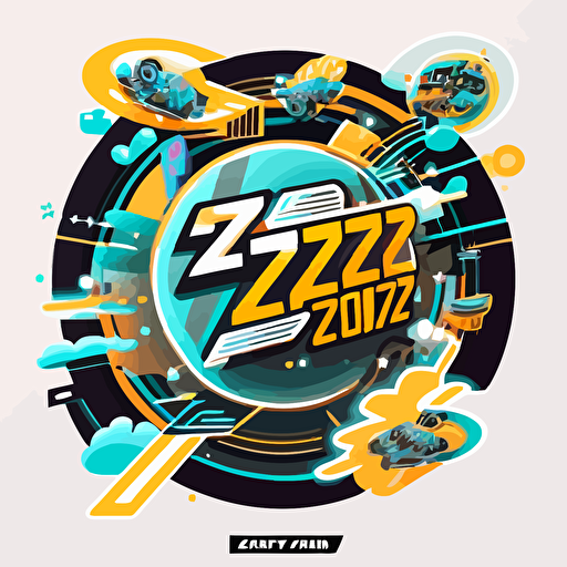 Surging buzzing tech logos zooming and spinning into the ether, and into and out of the internet in 2D vector art explainer video style ar 16:9