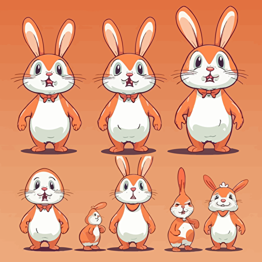 mascot bunny, multiple poses and expressions, 2D, vector