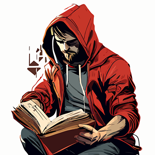 red hoddie man with a book Vector art log