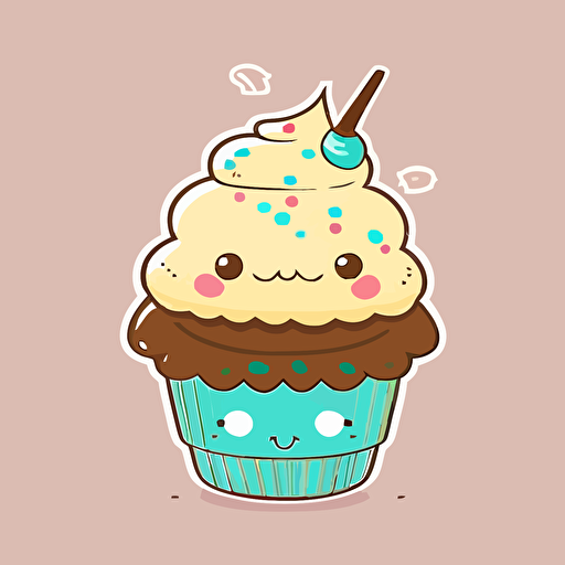 cute cupcake kawaii style, vector clipart