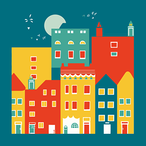 a basic city themed card back design in a reversible design, fun primary colours with a vector art style