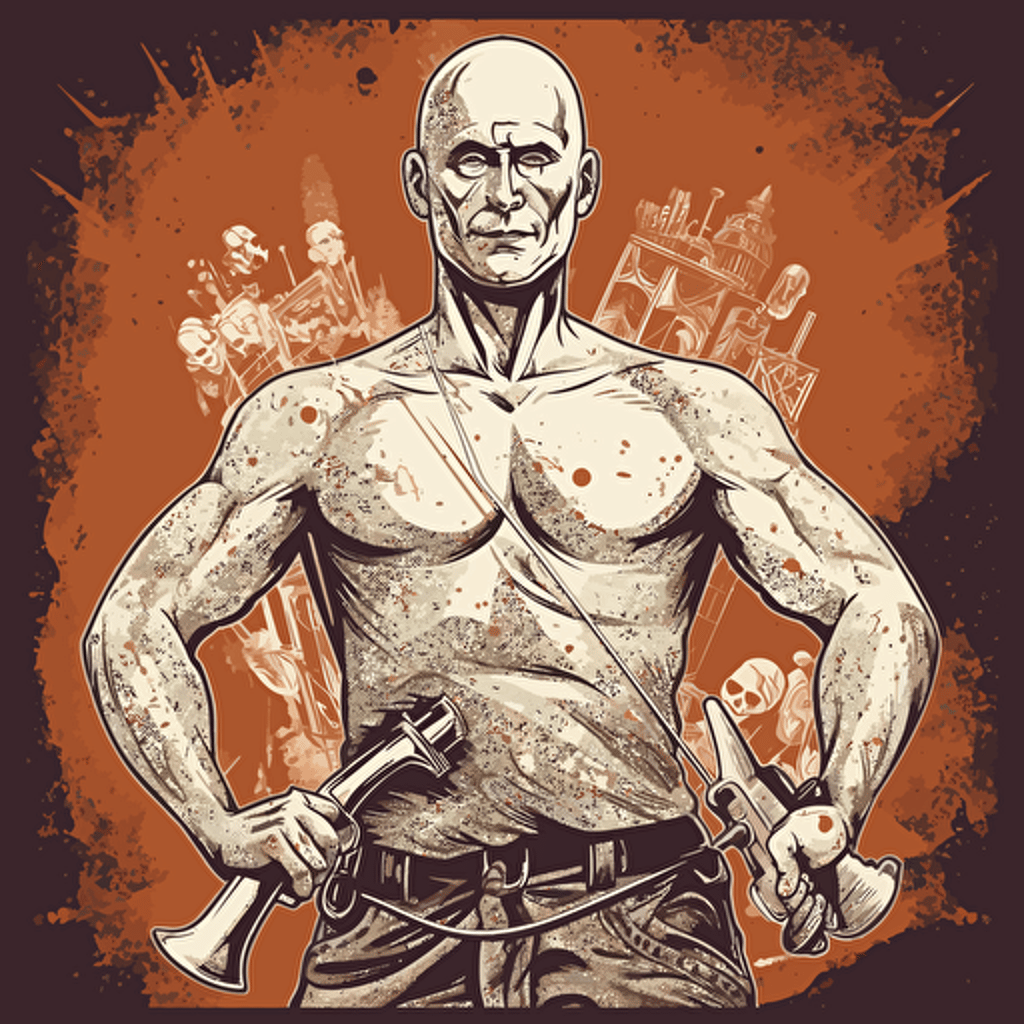 Putin torso in Obey theme, holding hammer, vector, highly detailed, gritty