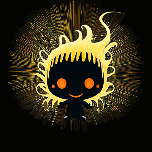 A baby fur japanese alien, happy, smiling, black background, vector art , anime style