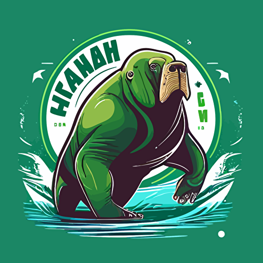 make a vector sport logo with a walrus in a green triangle and winter background