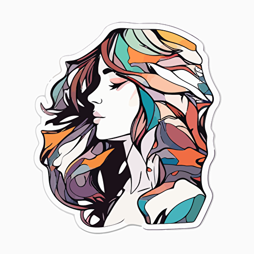 abstract girl, sticker, cute, soft color, geometric, contour, vector, white background, detail