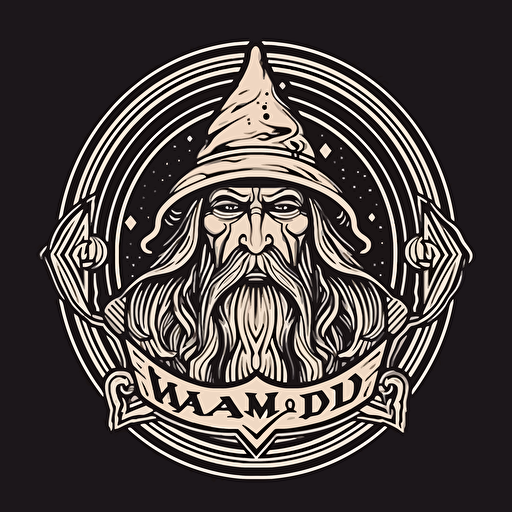 Mad wizard logo, Art deco, monoline style vector art