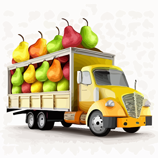 truck full of pears fruit, colorfull, vivid colors, white background, vector style
