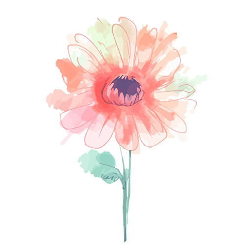 a single mothers day flower, use pastel colors only in waterbrush style, 2d clipart vector, minimalistic , hd, white background