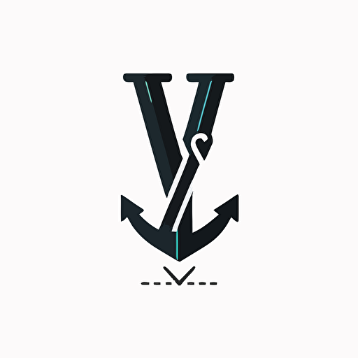 minimalist flat logo anchor with letter V, vector
