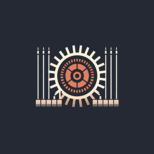 creat a logo with a gear in the middle and a fence surrounding it symetrically, minimal, vector