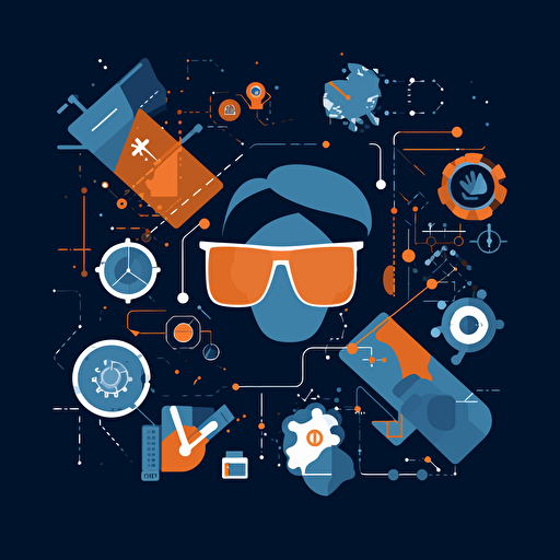 A picture that symbolize future, XR as a service, learning, Vector Syle, dark background, blue, white, orange