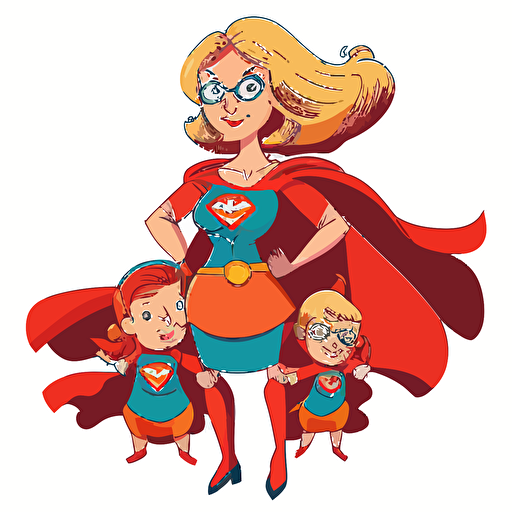 cartoon of a super mother, vector style, transparent background