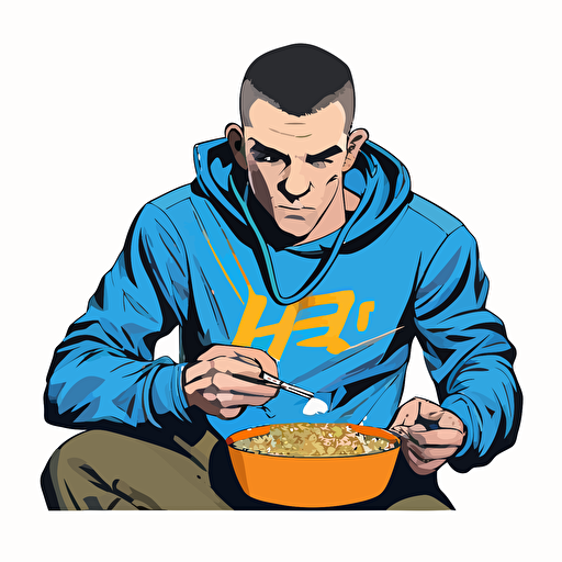gta style charachter squating in tracksuit and eating cereals from bowl, hd, vector