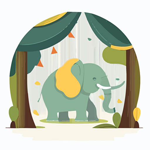 elephant in zoo, colorful, children's book disney style, flat colors, 2d, vector, white background