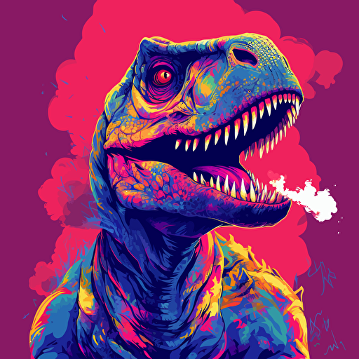 t-rex smoking a cigarette, vector art, 2d, vibrant