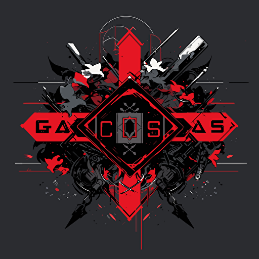 Chaos labs logo, video game company, clean, simple, vector, red and gray and black, dystopian