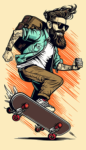 hipster computer hacker riding a skateboard cartoon style illustration svg vector style