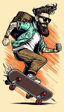hipster computer hacker riding a skateboard cartoon style illustration svg vector style