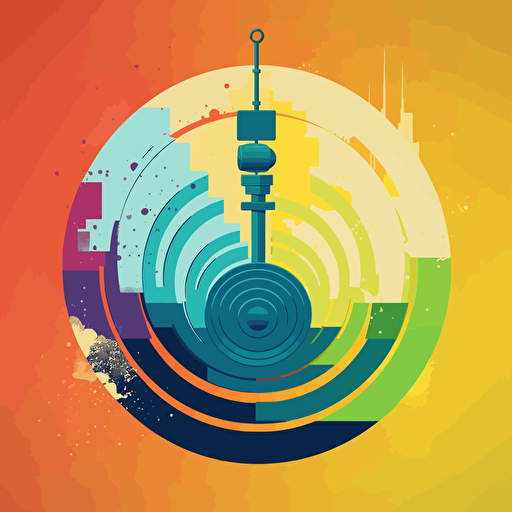 create a modern and simple vector-style logo for a broadcasting radio station :: chakra colors :: broadcasting :: white backround