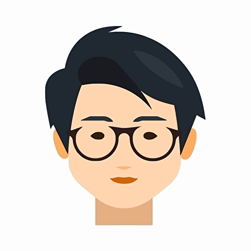 minimalistic avatar, chinese man with glasses, middle hair, vector