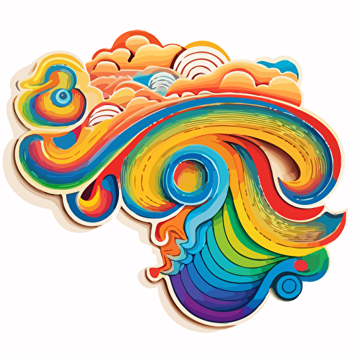 Rainbow, Sticker, Exhilarated, Primary Color, Algorithmic art, Contour, Vector, White Background, Detailed