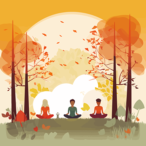 yoga illustration vector :: an illustration vector of two kids and their two parents doing yoga together :: meditation :: kids are in the center of the illustration and the adults are on the sides :: adobe illustrator style, happy faces, colored with hex: 90caf9 and hex: ffb347, UHD